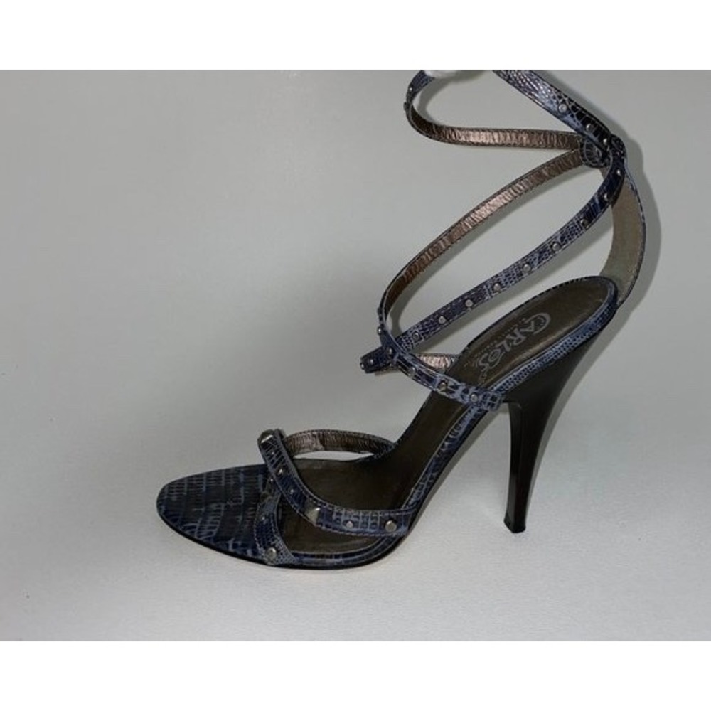 Carlos Santanaā Truth Blue Snakeskin Studded Strappy Stiletto Heels 7M